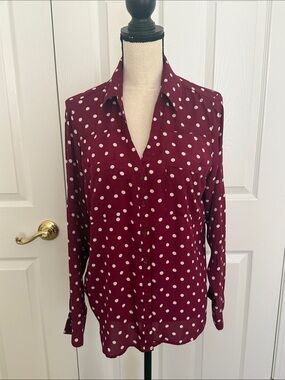 2 Express Button-Down Shirts. One polka dots and one floral.